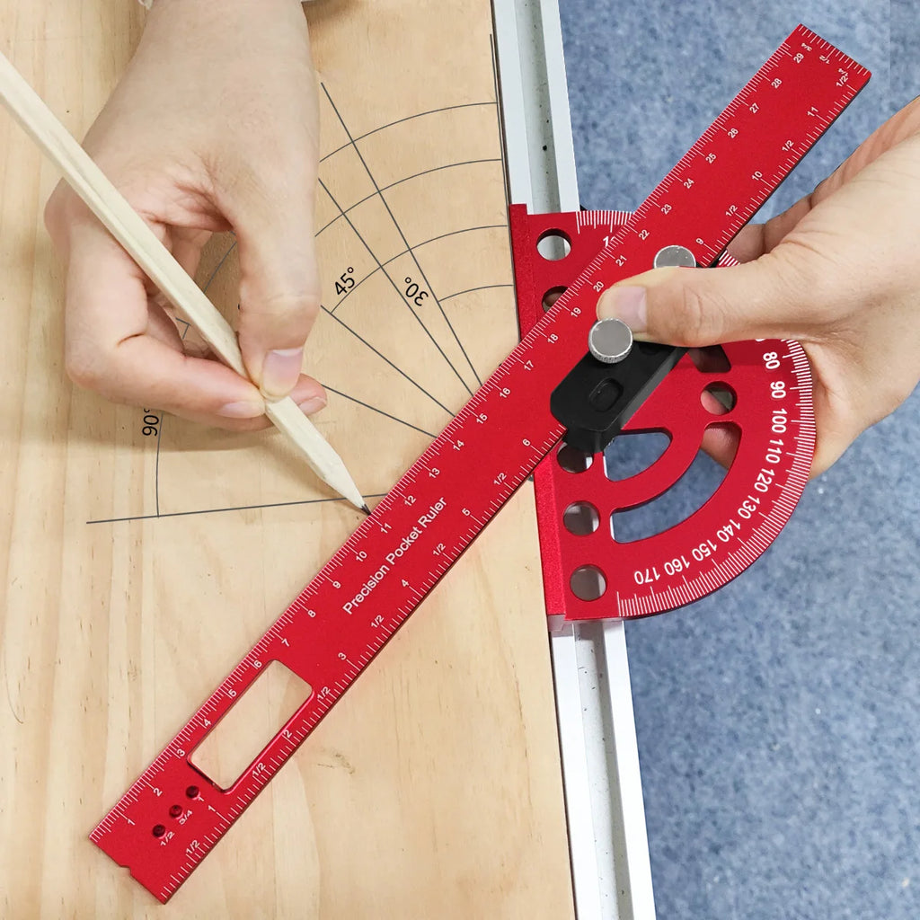 Precision Pocket Ruler or Ruler Positioning Block, Aluminum Alloy Angle Protractor 0-180°Angle Finder Scriber Line Marking Gauge