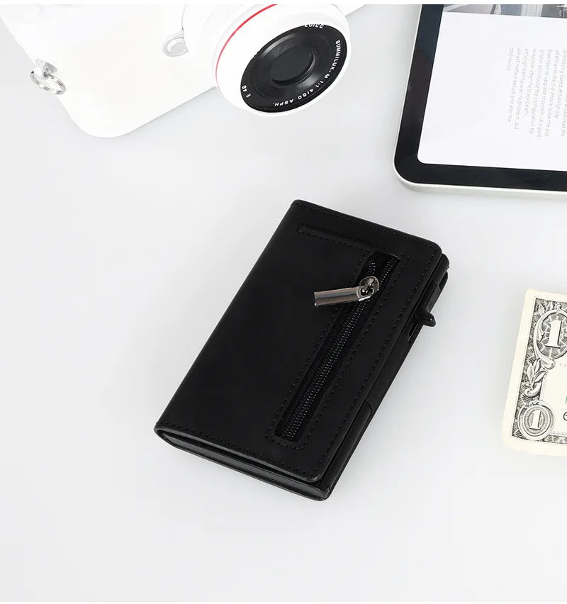 RFID Blocking Pop-up Minimalist Wallet for Men, Luxury Magnetic Leather Credit Card Holder, Unisex Slim Bank Cardholder Purse