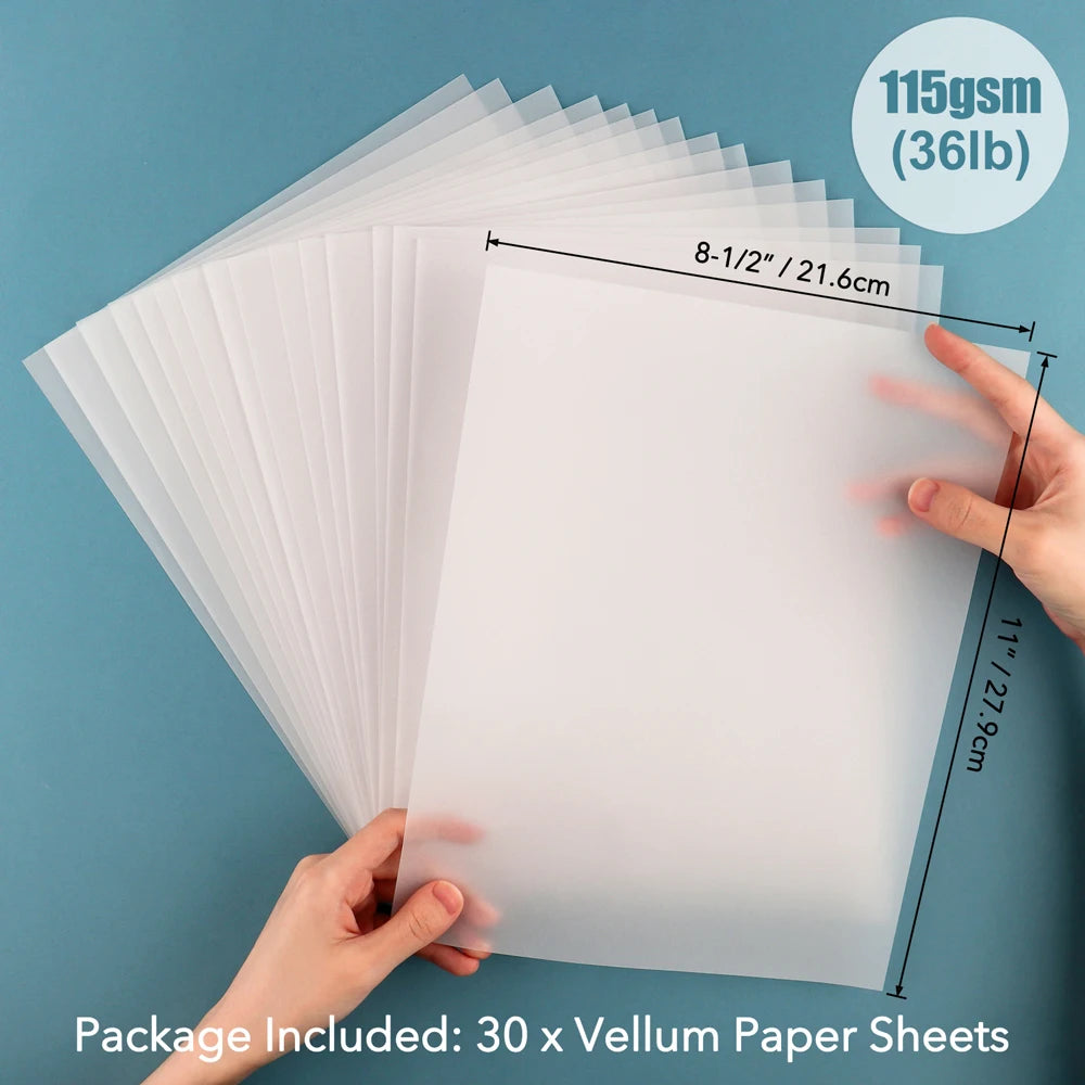 93gsm/115gsm/135gsm Frosted Smooth Vellum Paper Sheets 8.5x11inch Heat Resistant Translucent Vallum for Crafts Tracing