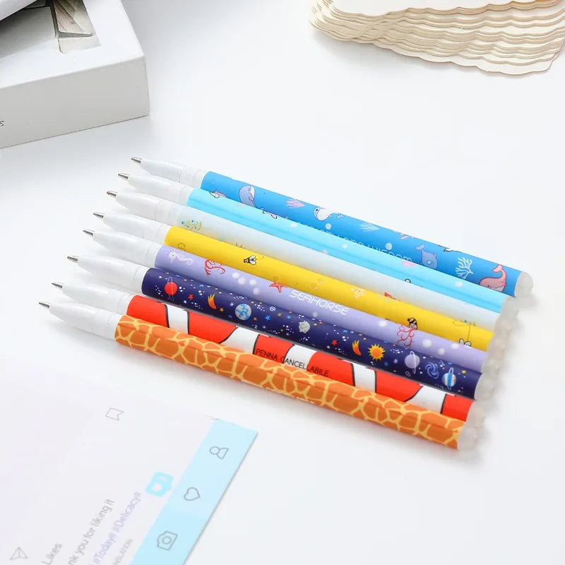 4/8pcs Colors Erasable Gel Pens with Erase Ink Cute Animal Pen Colours 0.5mm/0.7mm Tip Fine Ballpoint Pen for School Office Gift