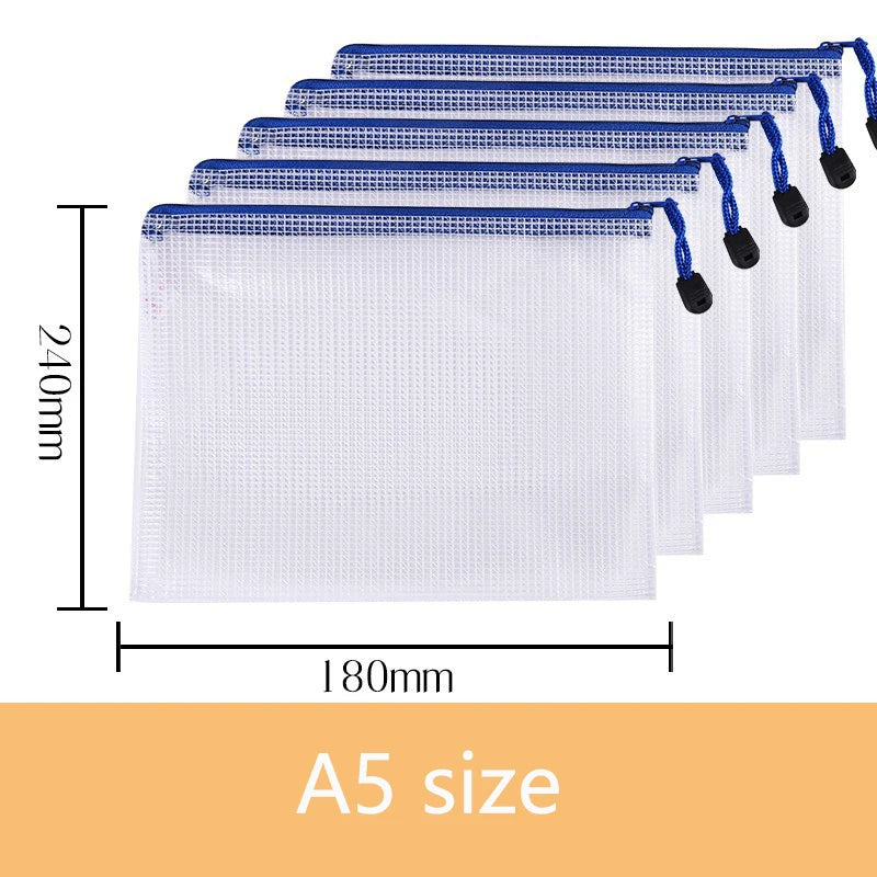 5PCS/10PCS/20PCS Transparent File Bags Pvc Grid Zipper Bags A4 A5 Document Bags Grid Bags