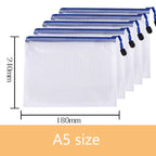 5PCS/10PCS/20PCS Transparent File Bags Pvc Grid Zipper Bags A4 A5 Document Bags Grid Bags