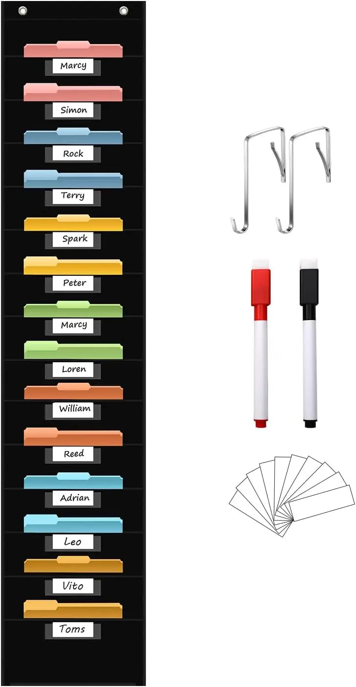 12 Pocket File Storage Chart Wall-Mounted Organizer with Hooks And Labels for  Office Organization Hanging Pocket Folder Rack