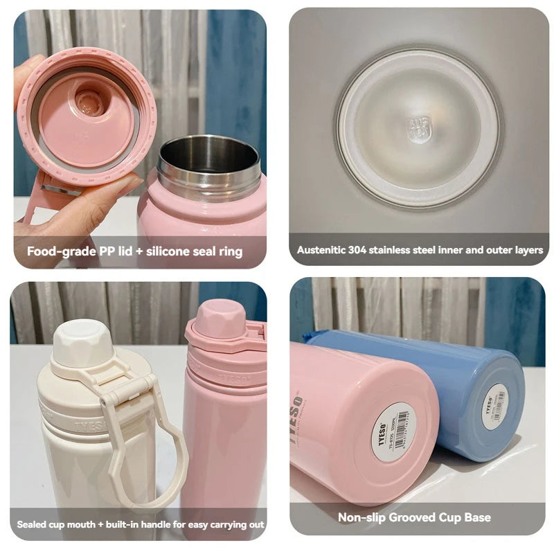 TYESO Stainless Steel Thermal Water Bottle Portable Tumbler Sport Vacuum Flask Keeps Cold and Heat Thermal Mug Car Insulated Cup