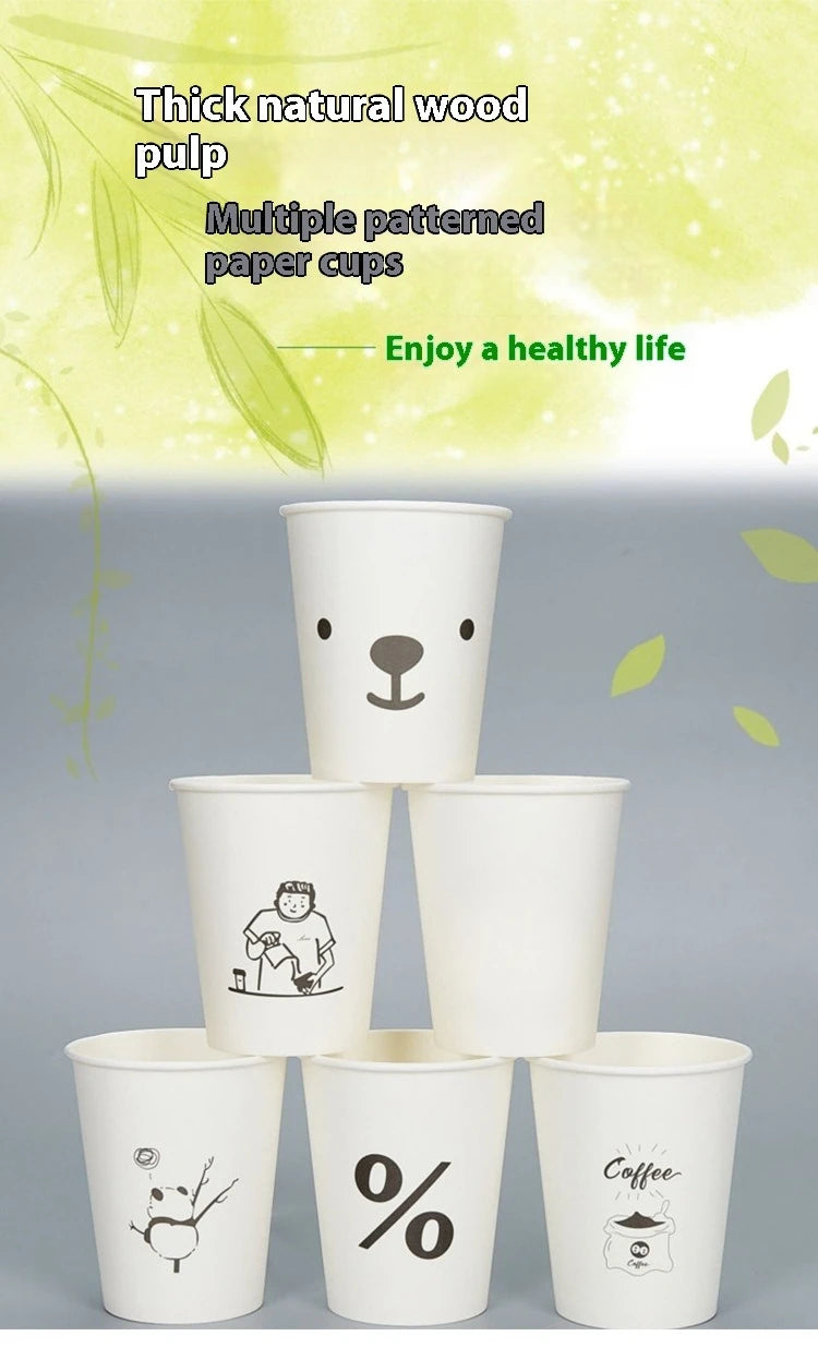 50pcs 250ml Disposable Cup Paper Cup Cartoon Cute 9oz Household Commercial Wedding Party Thick Water Cup Hot