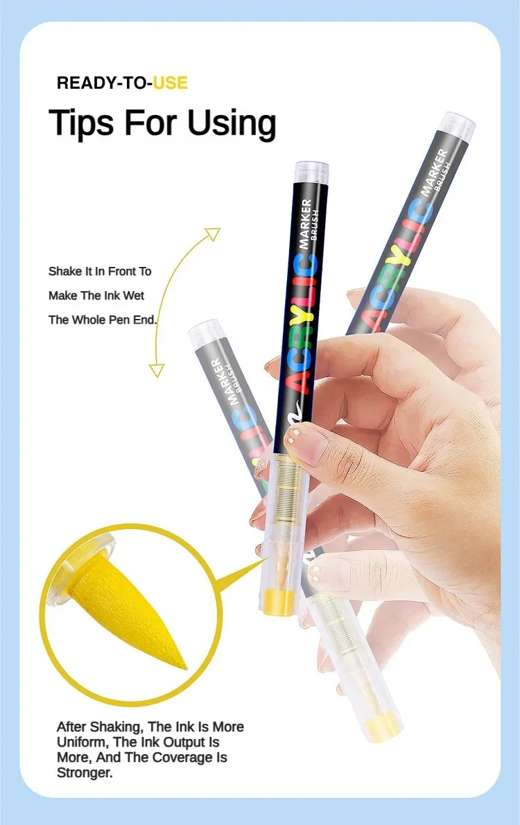 GUANGNA 16 Colors Direct-liquid Acrylic Paint Pens Brush Marker Pen for Rock Painting Stone Ceramic DIY Art Supplies Stationery
