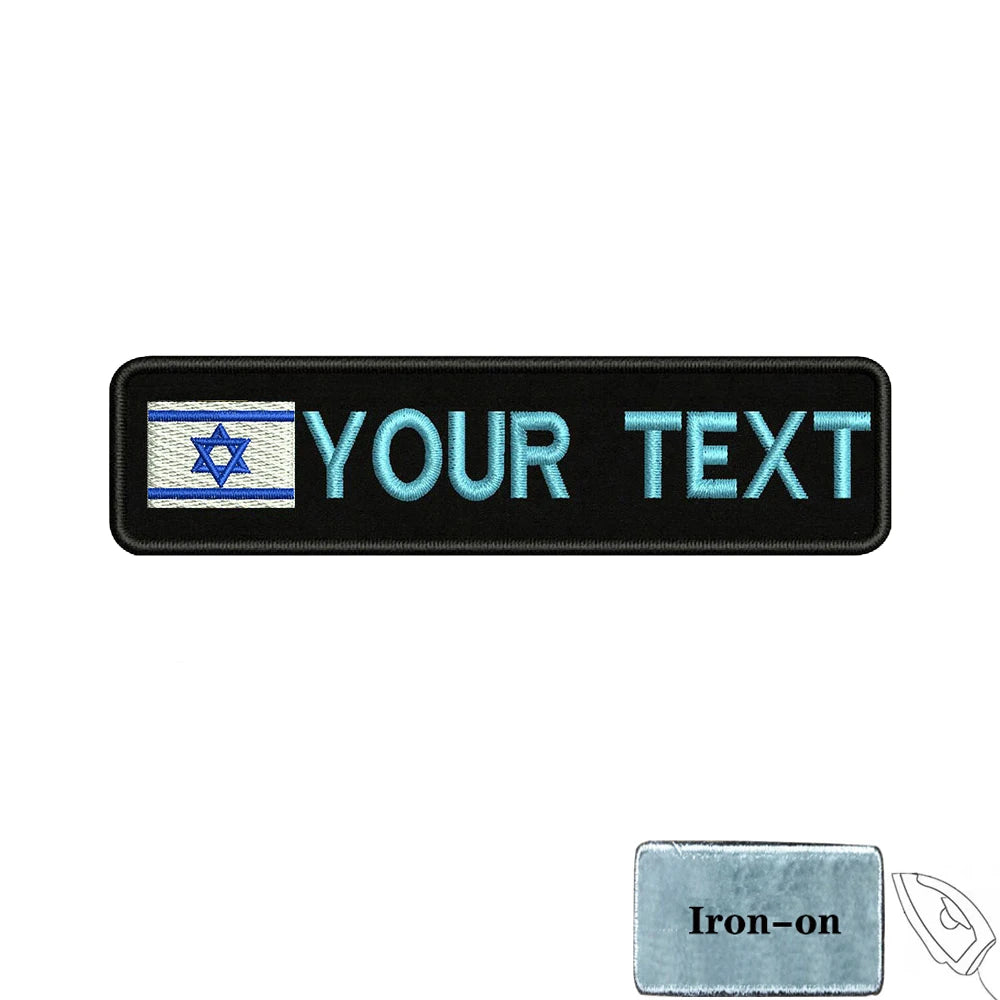 1PC 10cmx2.5cm Israel Flag Custom Personalized Name number Patch Stripes Badge tags Armband Iron On Or Hook Loop embroidered