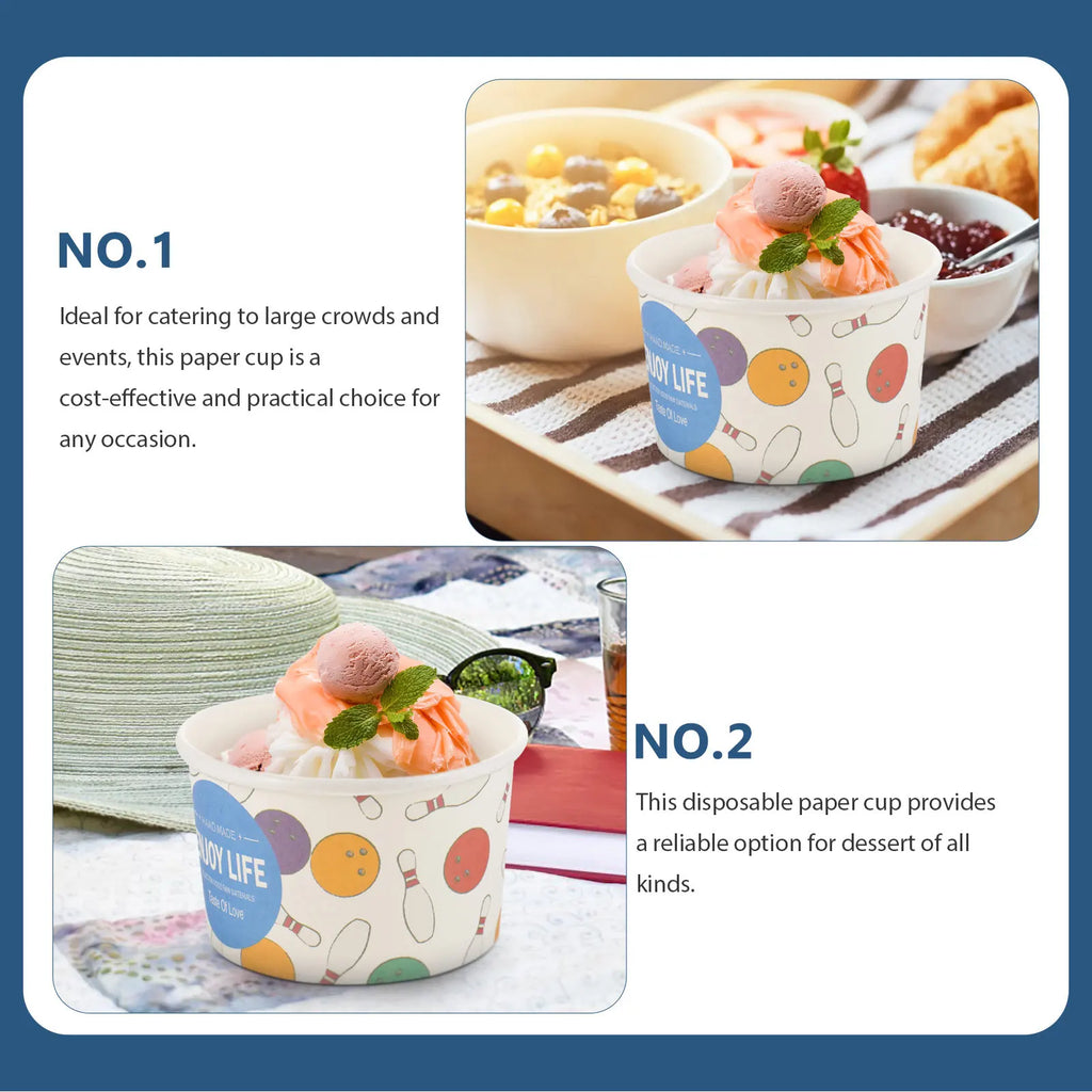50Pcs Ice Cream Paper Cups Disposable Party Dessert Containers Sturdy Reinforced Rim for Outdoor Camping Snacks