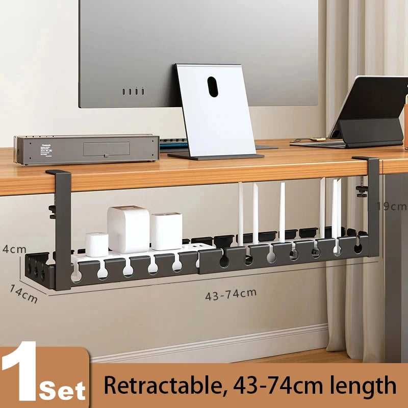 Under Table Storage Rack No Punching Metal Cable Management Tray Home Office Desk Wire Organizer Retractable Power Strip Storage