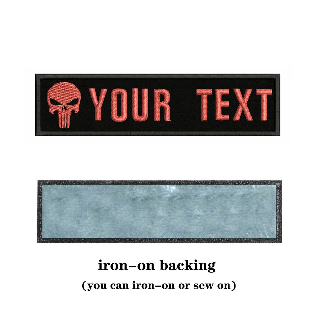 Skull Logo 10X2.5cm Embroidery Custom Name Text Patch Stripes Badge Iron On Or  Patches