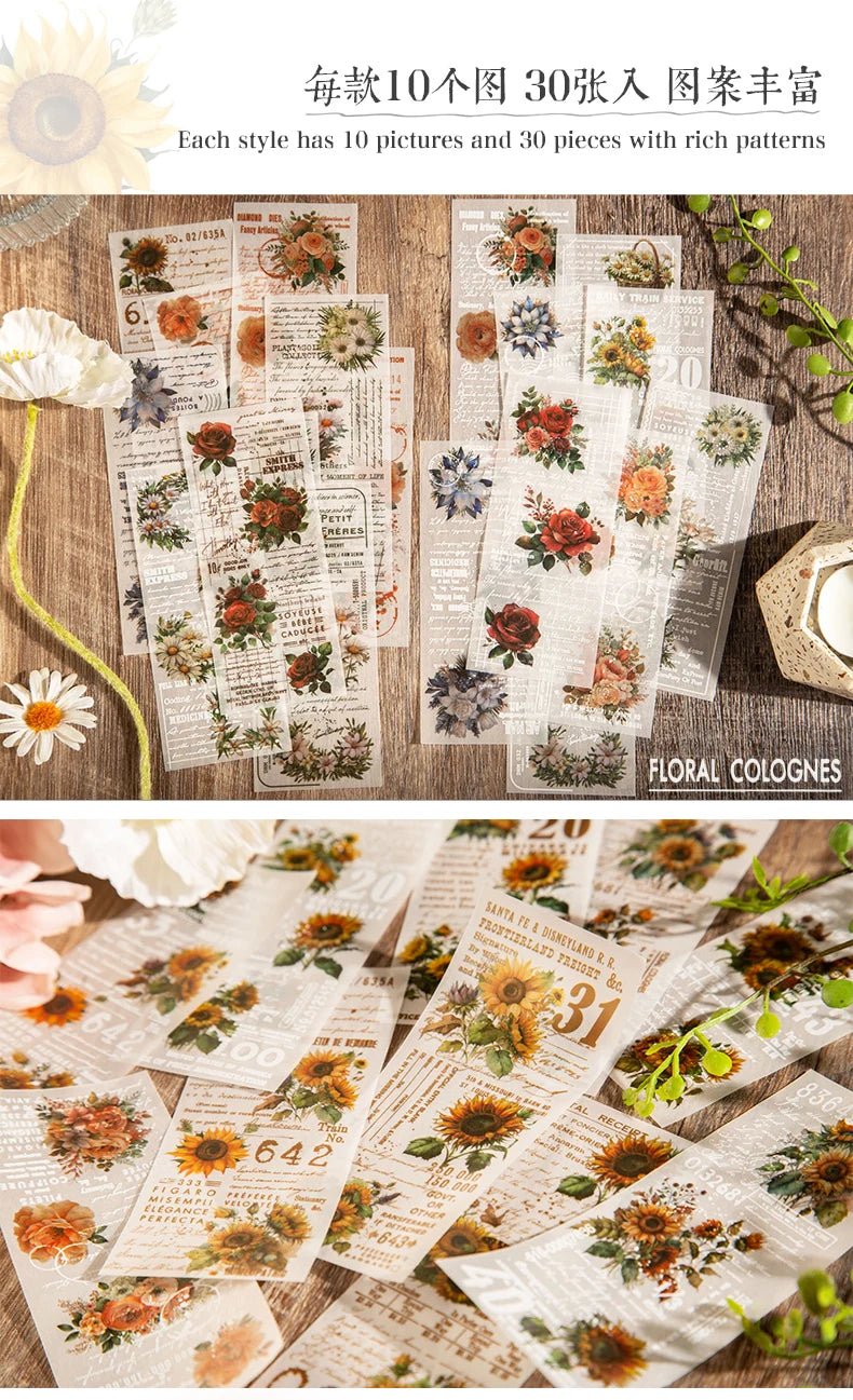 JIAMEI 30pcspack Floral Litmus Paper Materials Paper Decor Junk Journal DIY Scrapbooking Translucent Craft Aesthetics Paper