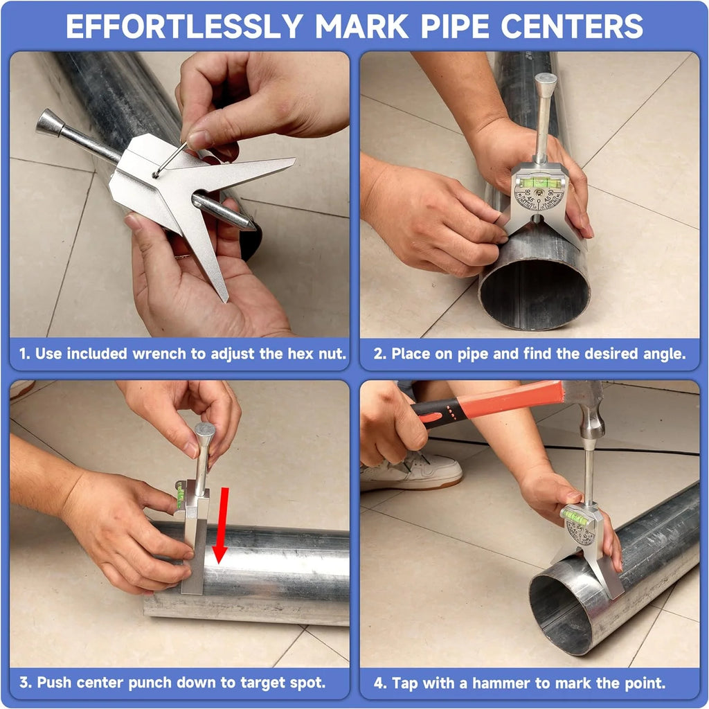 Pipe Center Finder Measure Adjustable Dial Bubble Protractor Measure Pipe Diameter Over 1/2" and Upand up With 4" Y Type Base