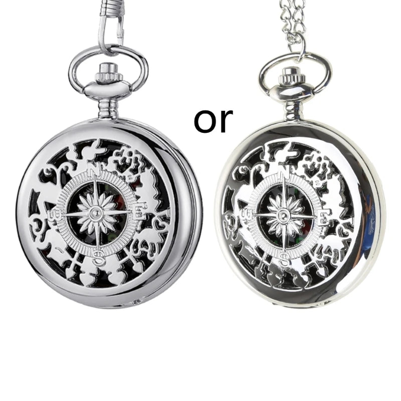 Multifunctional Pocket Watch Flip Open Survival Compass for Men Retro Hollow Out Pocket Watch Compass With Clasp Chain