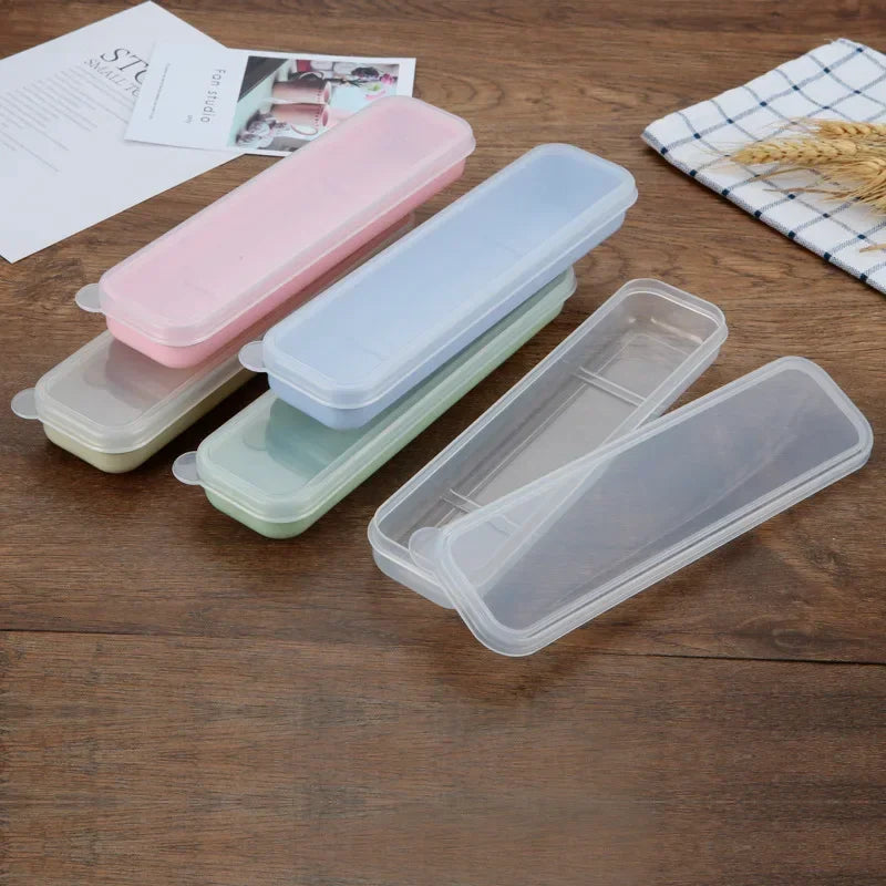 Portable Travel Tableware Storage Box with Transparent Cover Utensil Organizer for Outdoor School Home Dinnerware Kit