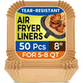 Air Fryer Paper Liners 50Pcs, 8 Inch Square Non-Stick Parchment Liners, Disposable Bleach Free Liners for Air Fryer & Microwave