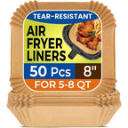 Air Fryer Paper Liners 50Pcs, 8 Inch Square Non-Stick Parchment Liners, Disposable Bleach Free Liners for Air Fryer & Microwave