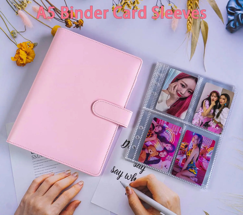 A5 Notebook Photocard Binder with 10 Pockets Sleeves, 6 Ring  PU Leather Binder Loose Leaf Personal Organizer Photo Binder Book