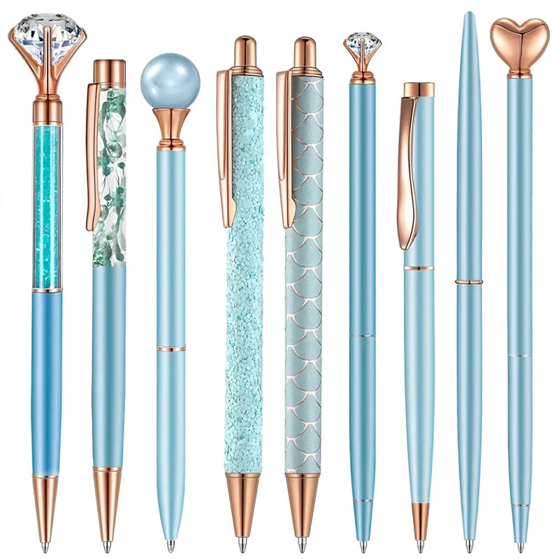 3-9pcs Rose Golden Metal Ballpoint Pen Set, Pearl Quicksand Crown, Love Artificial Diamond,School&Office Supply Gifts,Weddings