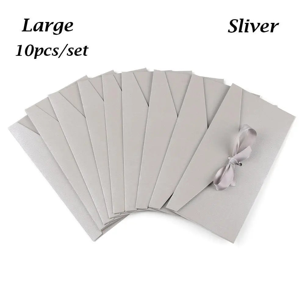 10 Pcs/set Envelope Pearlescent Paper Bow Thicken Ribbon Retro Creative Color Stationery Wedding Invited Gift High Quality