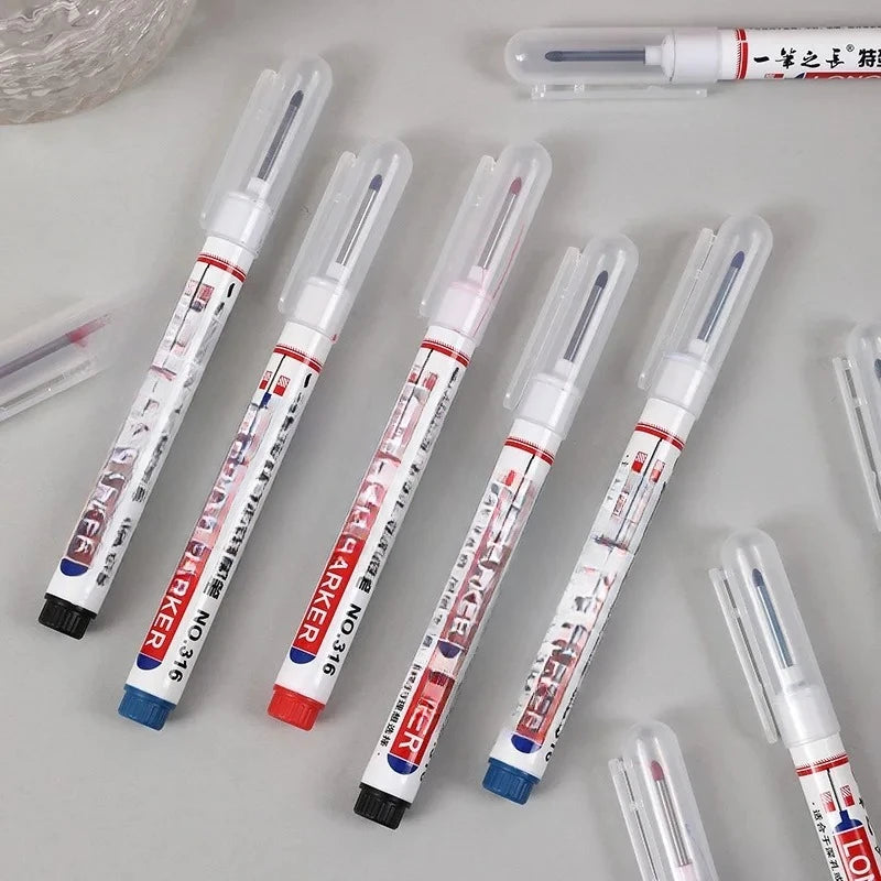4-100Pcs 2cm Waterproof Long Head Markers Deep Hole Marker Pen for Metal Carpenter Red/Black/Blue/Green /White Woodworking Tools