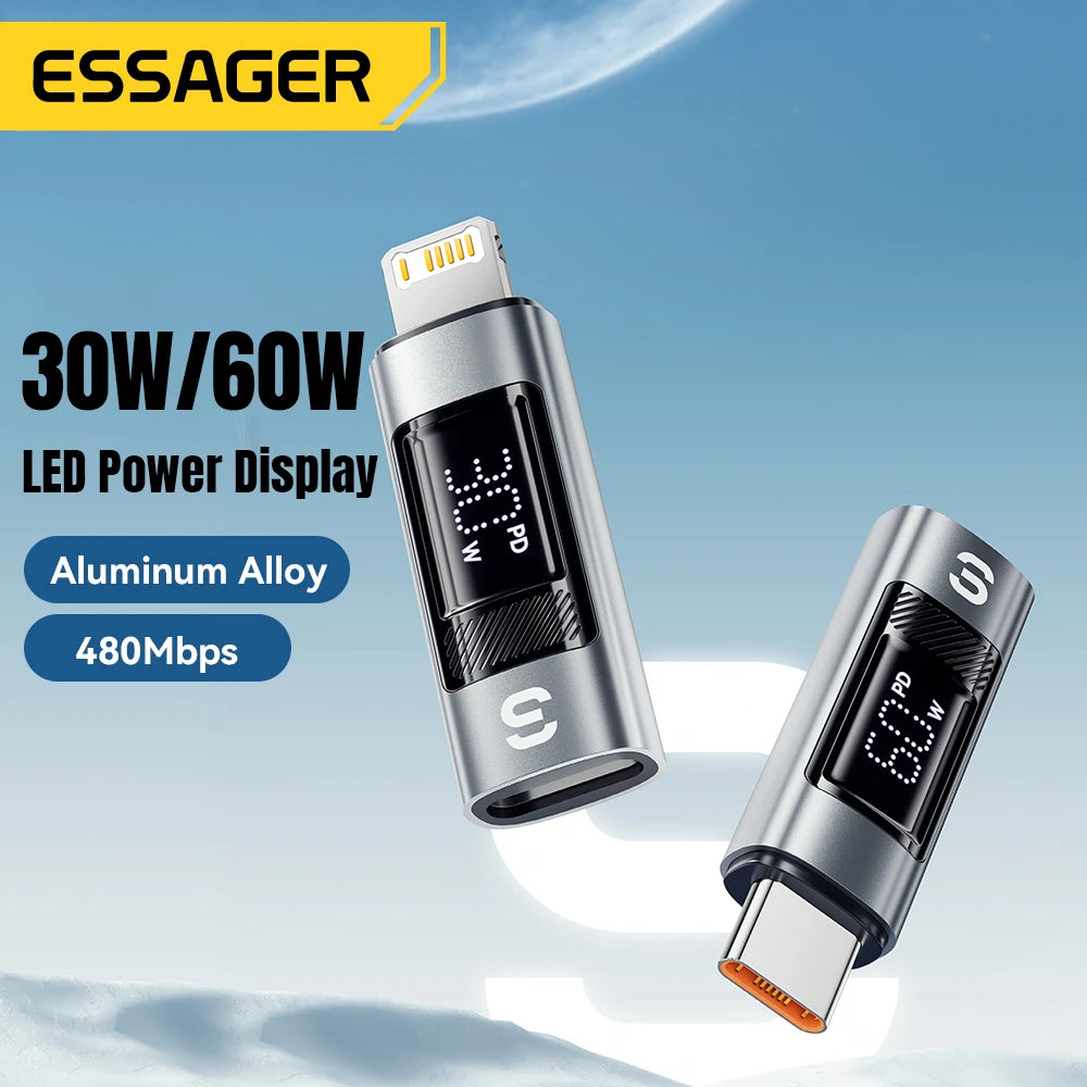 Essager Type C to Lighting OTG Adapter Digital Display Fast Charging Type-C Female To Lightning Male Connector For iPhone 15 14