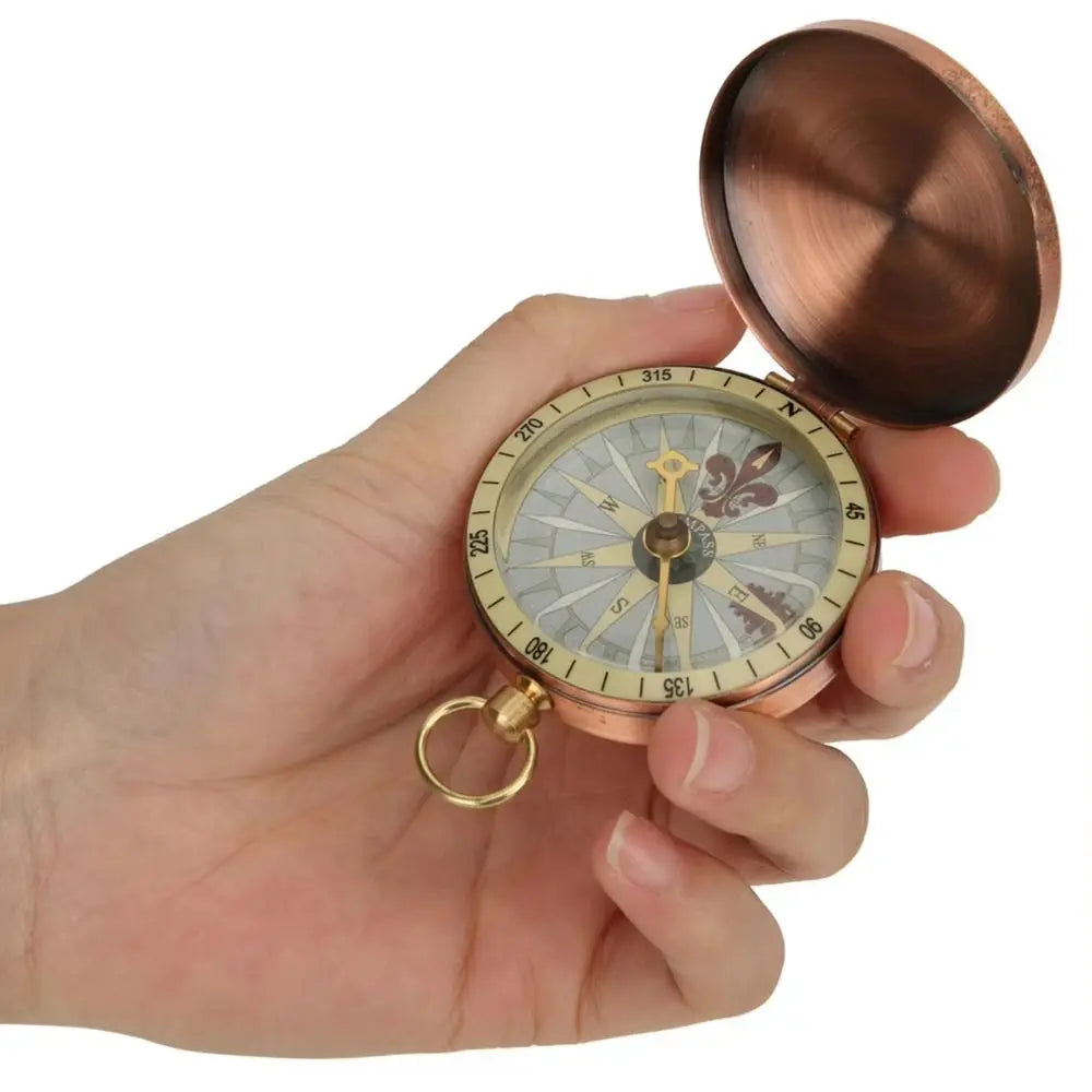 Brass Material Portable Pocket Compass Copper Gold Color Outdoor Compass Retro Style Luminous Display Camping Compass