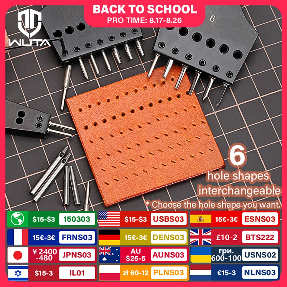 WUTA 3G Leather Punches Head Replaceable Pricking Iron Removable Diamond Olive Round Hole French Style Chisel DIY Craft Tools