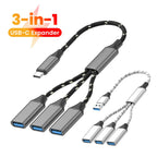 3 in 1 USB USB C Splitter Cable Expansion HUB Multi 3 USB Ports Expansion Converter for Car, Laptop,PC/Computer,Keyboard/Mouse