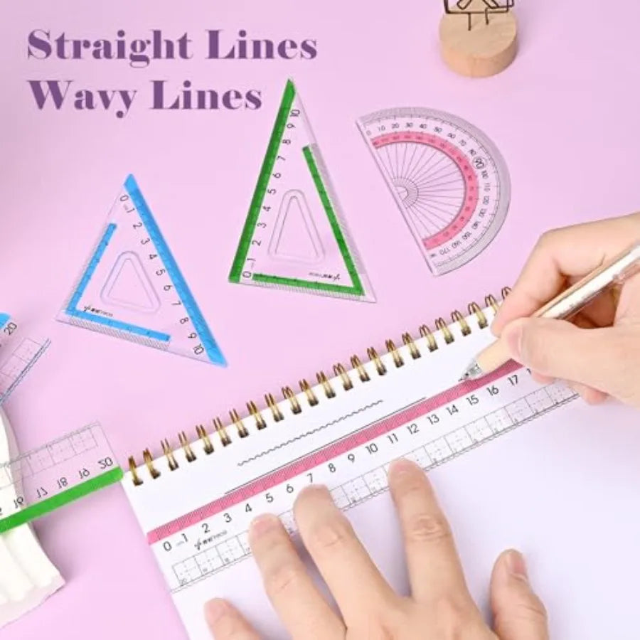 12Pcs transparent ruler set for school and office: shatterproof colorful acrylic, clear lightweight geometry measuring tool wit