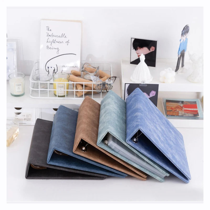 A5 3 Ring PU Leather Binder Kpop Photo Album Refill Pocket 1/2/4/6 3 Inch Photocard Sleeves PVC Free Postcard Collect Book Retro