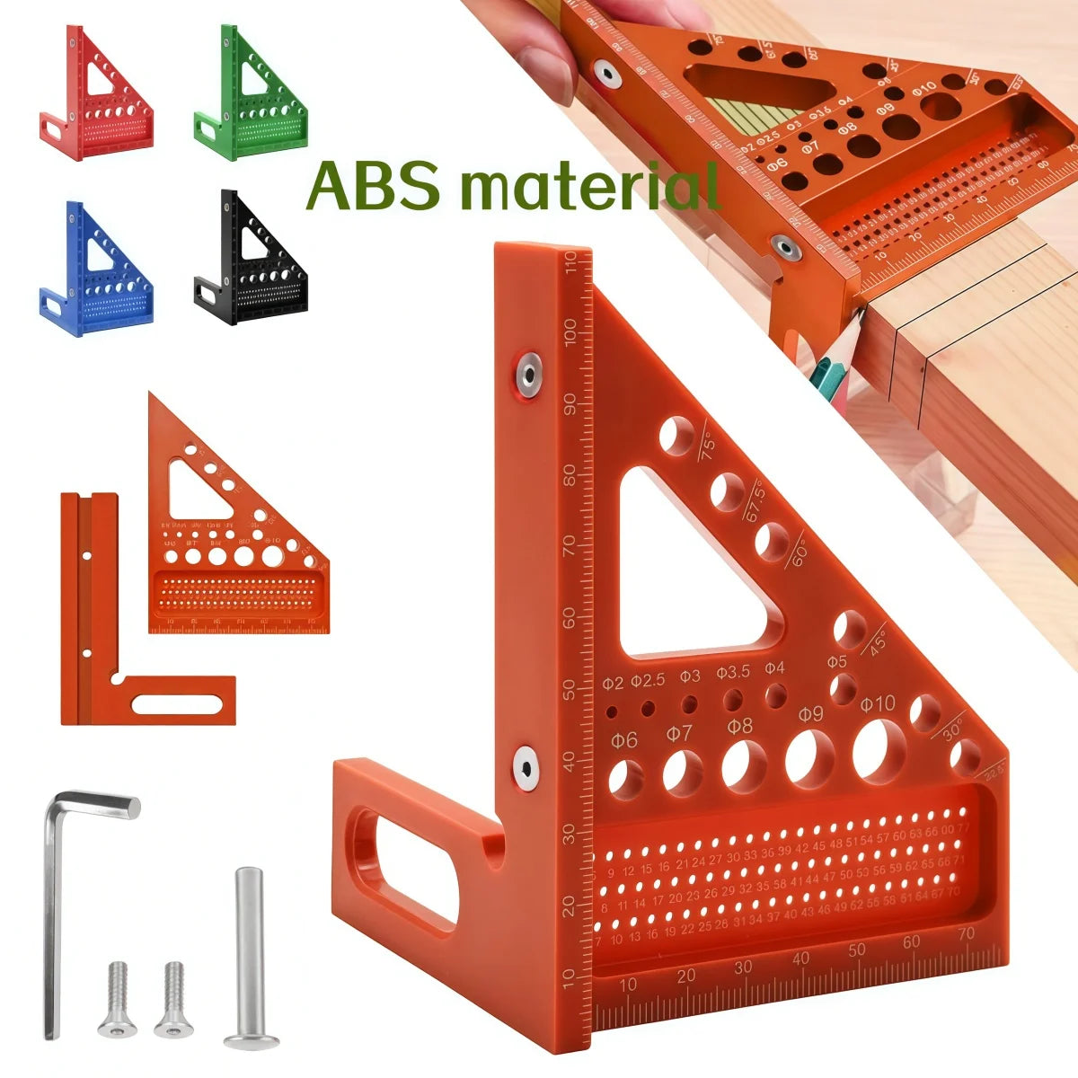 ABS Multi-Angle Measuring Mini Ruler, 45/90 Degree Woodworking Square Protractor, Miter Triangle Ruler Layout Measuring Tool