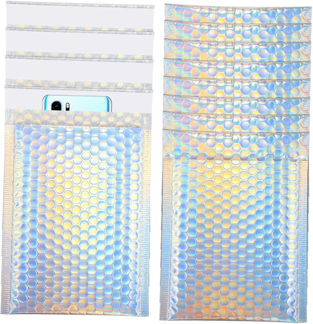 Laser Rainbow100Pcs Holographic Mailer Mailing Envelope Waterproof Courier Bag Padded Bubble Envelope Packaging Bag for Shipping