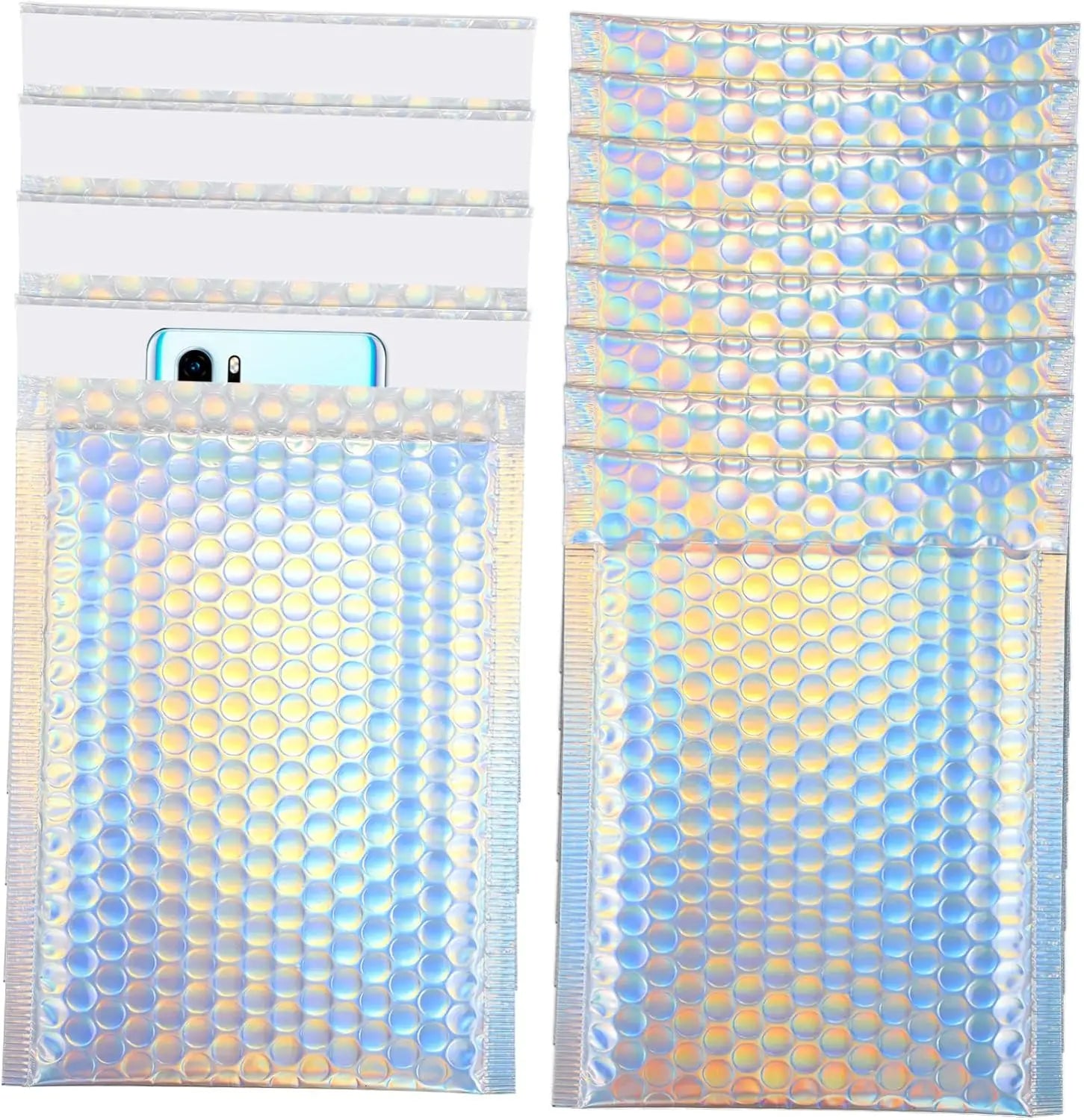 Laser Rainbow100Pcs Holographic Mailer Mailing Envelope Waterproof Courier Bag Padded Bubble Envelope Packaging Bag for Shipping