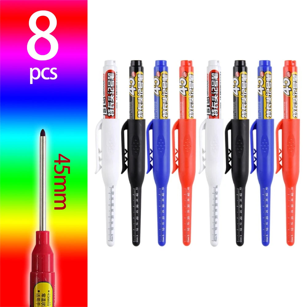 4-60Pcs 45mm Long Nib Head Carpenter Pen Deep Hole Marker Pens Black/Blue/Red/White for Measuring Woodworking Hand Tools