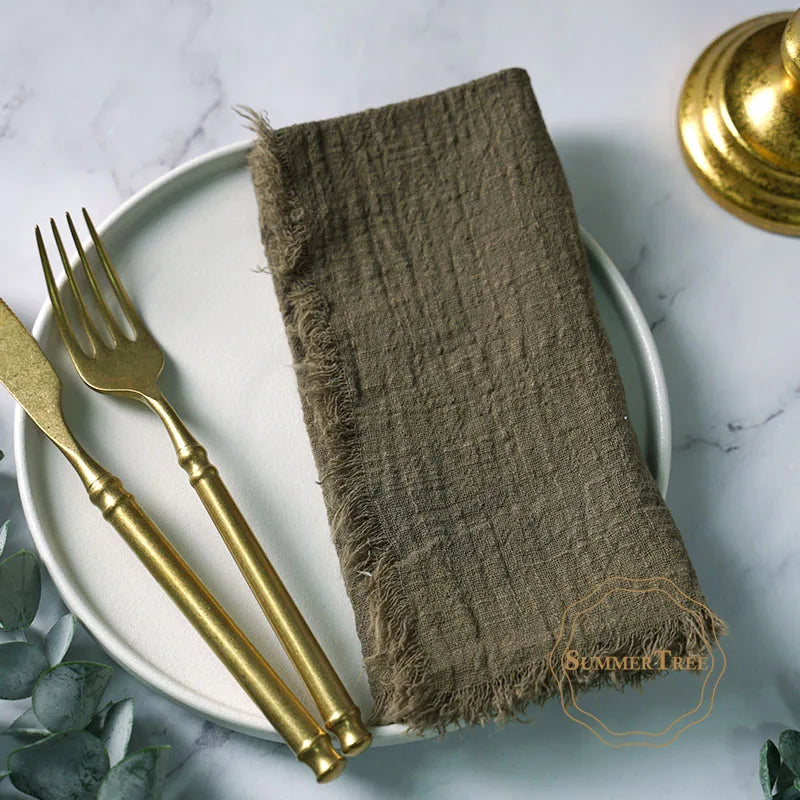 12PCS Napkins 41x41cm Cotton Cloth Gauze Retro Burr Rustic Kitchen Towel Dining Place Mat Wedding Party Linen Napkin Table Decor