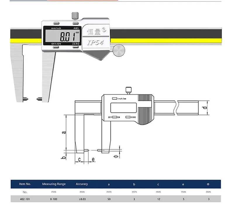 Premium External Groove Tip Digital Caliper Brake Disc Wear Measurement Tool Brake Pad Thickness Measurement Vernier Caliper