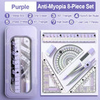 8-Piece Set of Measuring Rules for Students Including Compass Measuring Angle Ruler Triangular Ruler Measuring and Drawing Compl