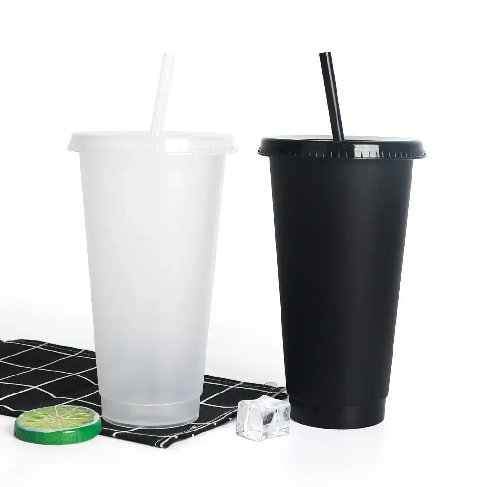 5pcs 24oz PP Colorful Straw Cup Large Capacity Milk Tea Cup for Iced Coffee Cold Drinks Travel Office Party