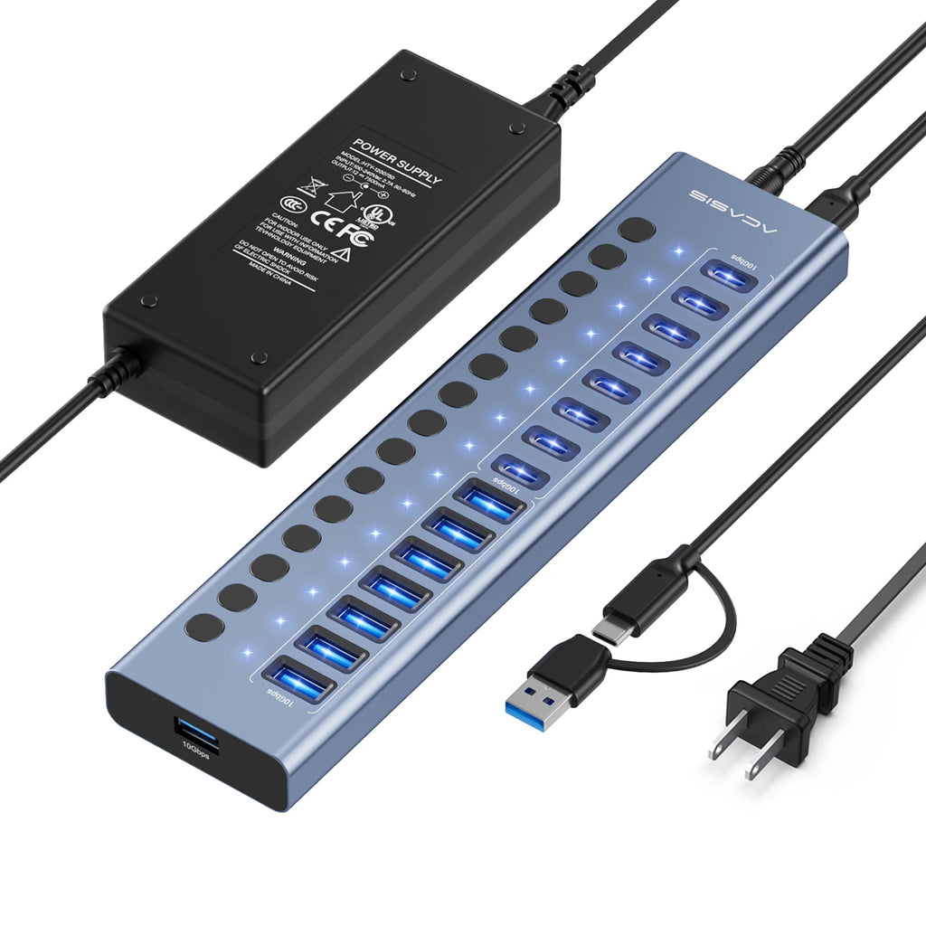 Acasis 16/10/7 Port USB Hub 10Gbps Individual Switch Charging Data Transfer for PC Laptop Workstation Multi Device Expansion