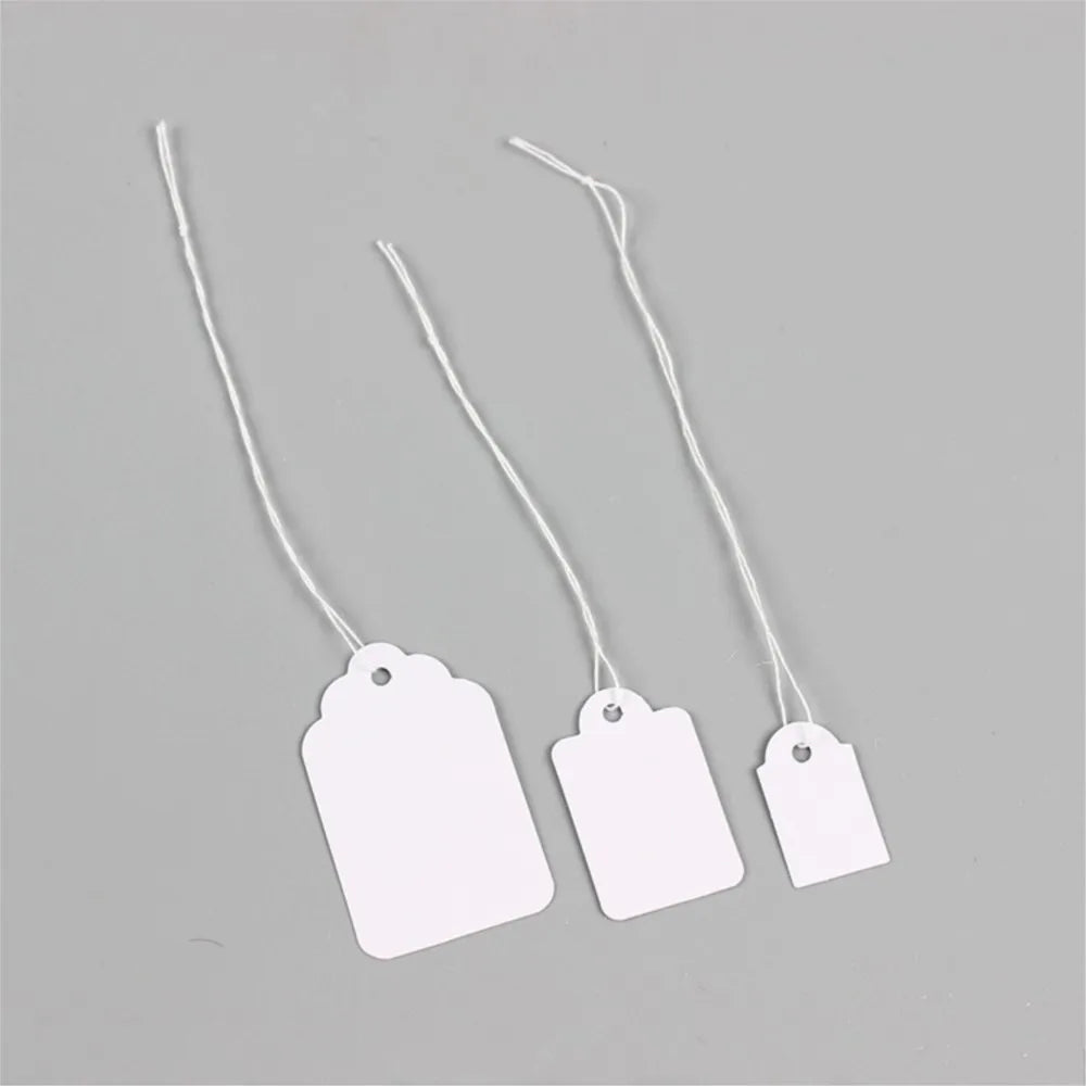 100pcs White Rectangular Paper Price Tag String Display Cards Promotion Label For Sales Jewelry Crafts Supplies Small Business
