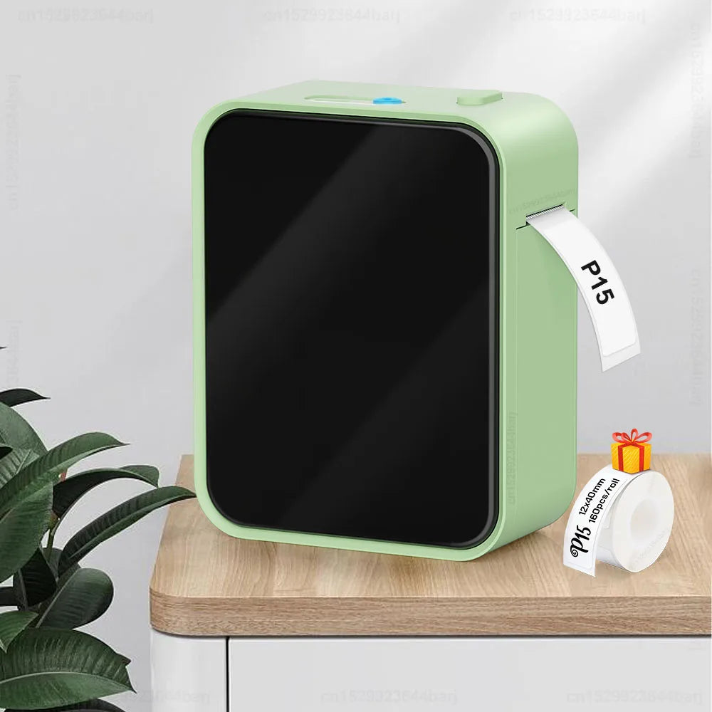 Portable Label Maker P15 Adhesive Thermal Label Printer Wireless Bluetooth Sticker Printer with P15 Self-adhesive Label Paper