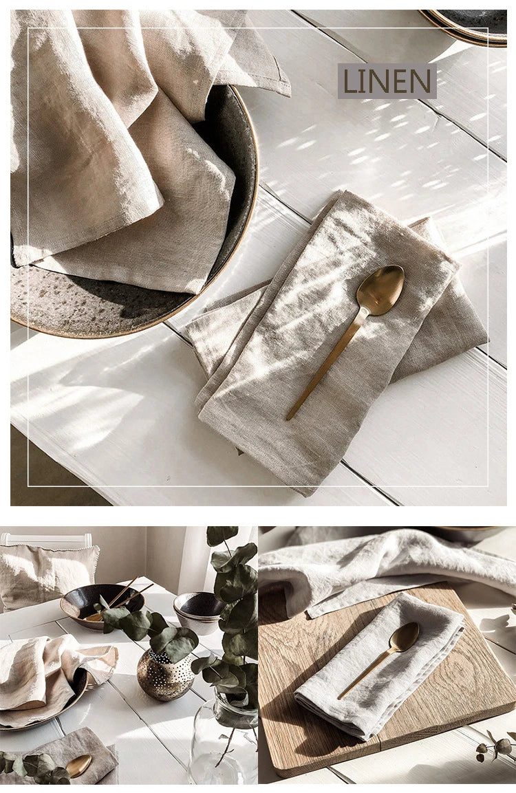 4PCS 40X40CM Pure Linen Napkins Cloths Soft Comfortable Fabric Reusable Kitchen Accessories for Wedding Birthday Parties