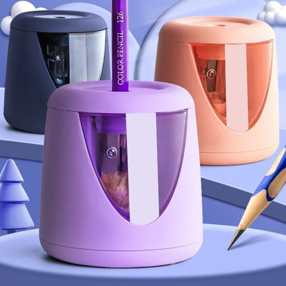 Cartoon with Decorative Sticker Switch Automatic Electric Pencil Sharpener Creative Stationery Mechanical Tool