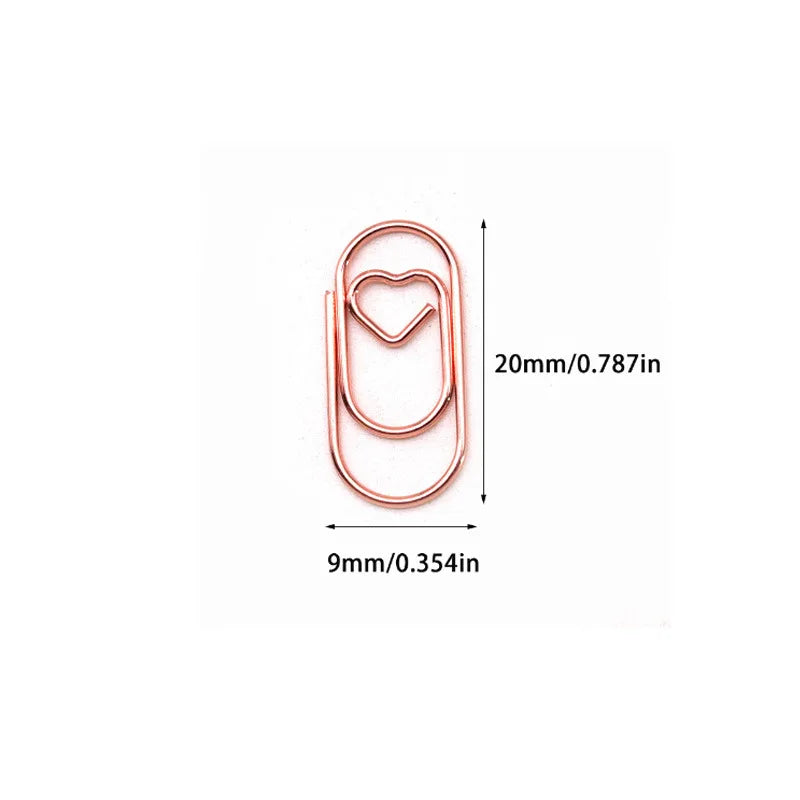 100pcs Mini Metal Heart Shaped Paper Clips Cute Decorative Paperclips Office School Home Document Notes Organization Paperclips
