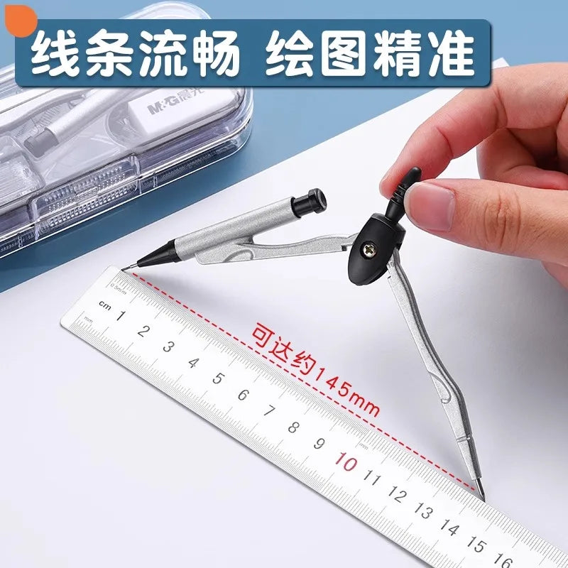 M&G Stainless Steel Compass Set - Geometry Math Tools with Rubber Ruler Carpenter Student Cartography Drawing School Supplies