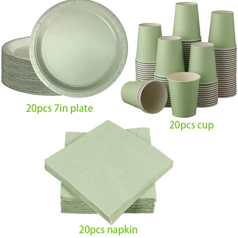 Solid Color Sage Green Party Theme Party Supplies Tablecloths Paper Towels Paper Cups Sage Green Baby Shower Supplies