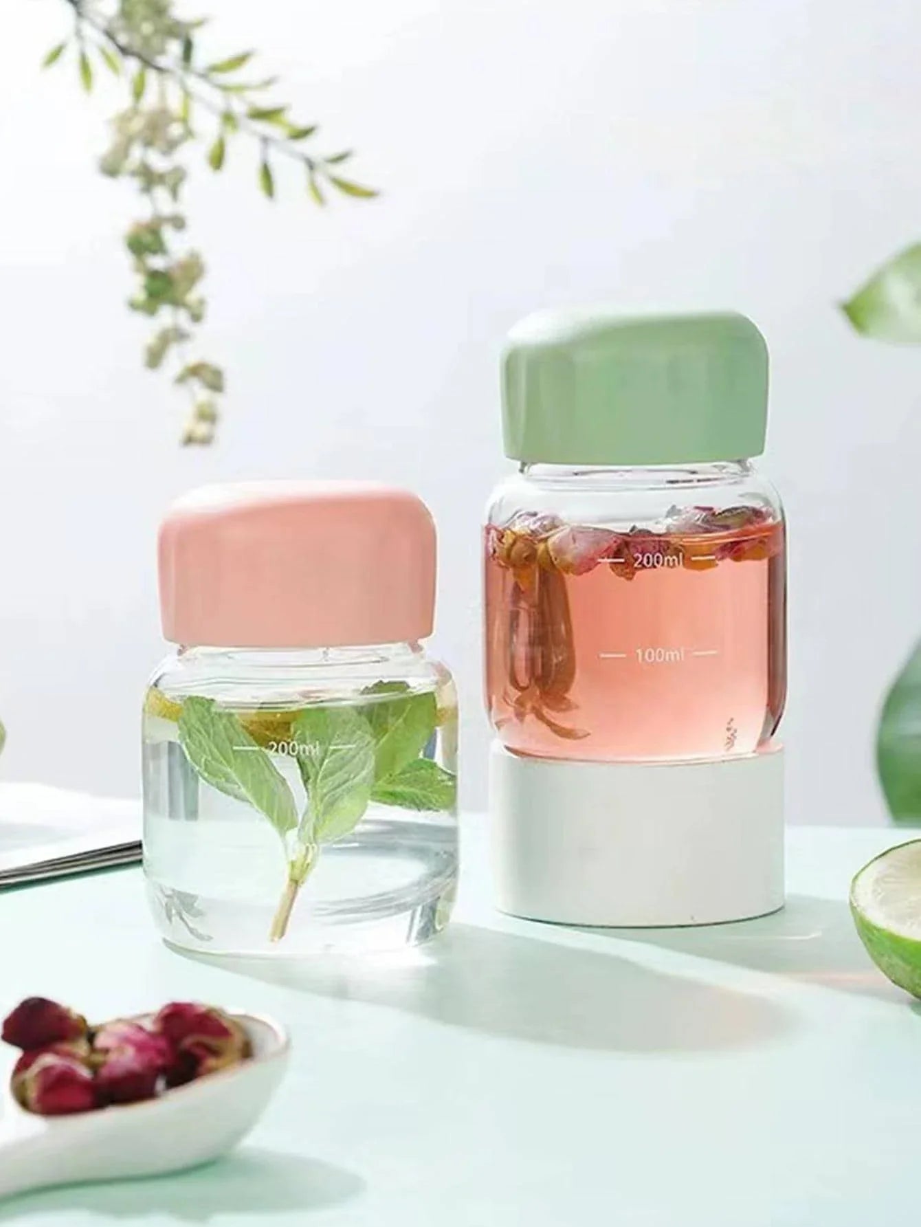 1/2PCS 300ml Small Water Bottle Plastic Portable Leakproof Mug Juice Milk Drinking Cup with Scale for Outdoor Kitchen School