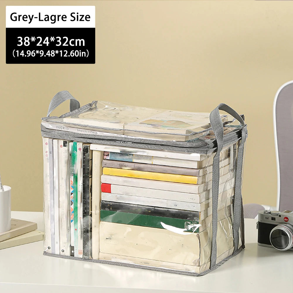 Clear PVC Book Storage Bag - Transparent, Dustproof, High Quality, Foldable Organizer with Handles for Books and magazine