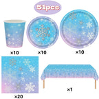 Christmas Snowflake Party Supplies Tableware Set Cups Plates Napkins Tablecloth Blue Purple Snowflake Birthday Decoration Props