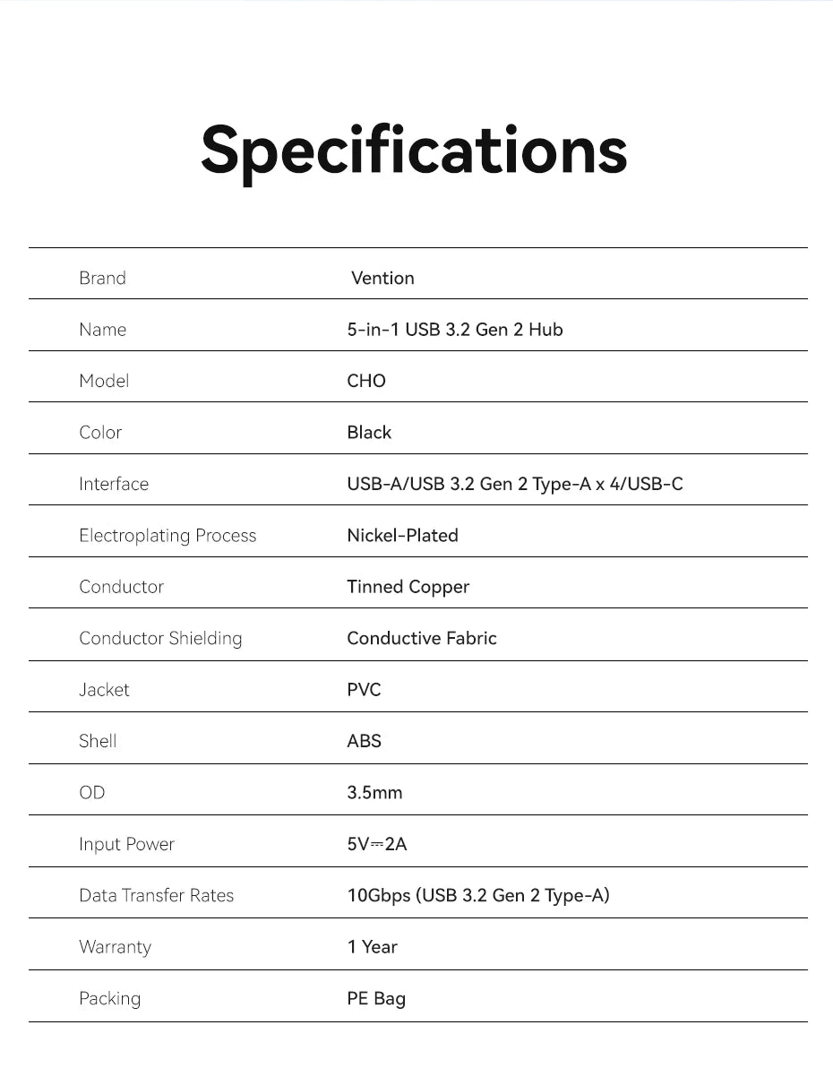 Vention Usb Hub 4 Port ABS Hub USB 3.2 10Gbps for Laptop Multi Splitter Adapter For Xiaomi Macbook PC Computer Accessories